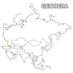 Fototapeta premium Georgia country highlighted in yellow on Asia continent map detailed vector illustration, for projects and presentation 