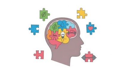 Human Head with Puzzle Pieces.