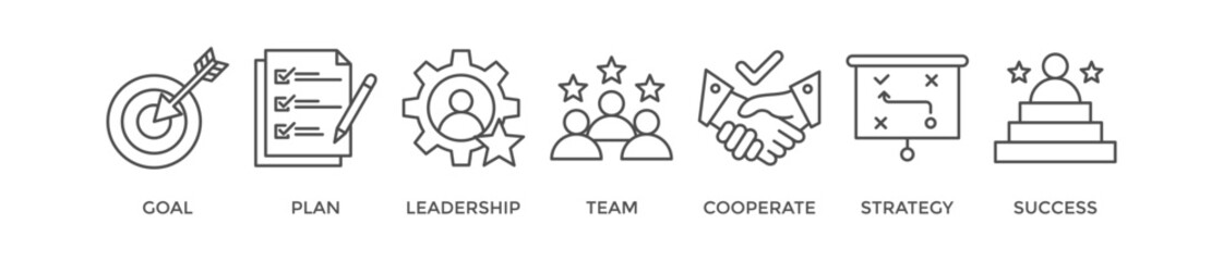 Mission banner web icon vector illustration concept with icon of goal, plan, leadership, team, cooperate, strategy and success