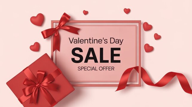 Valentine's Day Sale Special Offer with Gift Box and Hearts