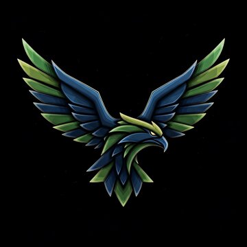 Vector illustration of a blue and yellow macaw parrot in flight with vintage tribal wings and heart element for an art logo design