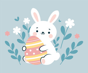 Cute Easter Bunny Holding Decorated Egg Illustration