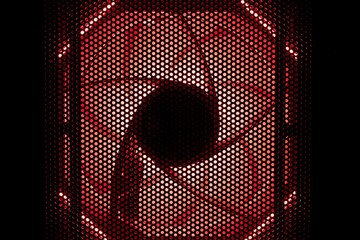 Red led illuminated pc fan cooling technology grid