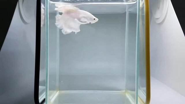 Betta fish male fancy white platinum halfmoon long tails from Thailand, Siamese fighting fish on isolated Grey background.