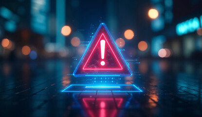 Futuristic illuminated digital warning signs