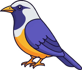 Obraz premium A colorful cartoon bird with a white head, purple back, and orange belly, standing in profile view