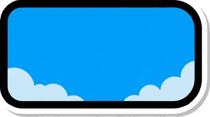 A cheerful rectangular cartoon frame with a vibrant blue sky and fluffy white clouds at the bottom