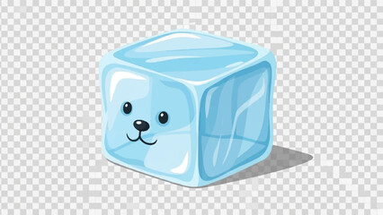 A charming cartoon ice cube with a cute face, casting a subtle shadow