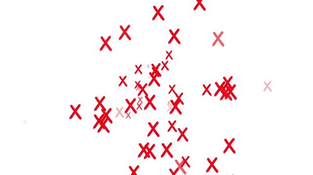 Abstract Red X Marks Floating on White Background - Seamless Loop Concept of Error or Failure