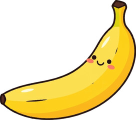 A cheerful yellow banana with a smiling face and rosy cheeks