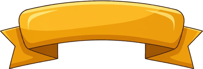 A glossy, golden ribbon banner with stylized folds and pointed ends, isolated on white