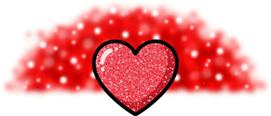 A glittering pink heart with a blurry red, sparkling background