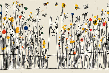 Obraz premium Playful Llama Surrounded by Colorful Wildflowers