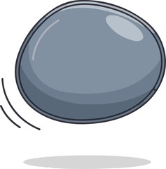 A gray, oval object with a dark outline is depicted in mid-flight, casting a shadow