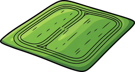 A green, rectangular object with rounded corners and two raised sections, outlined in black