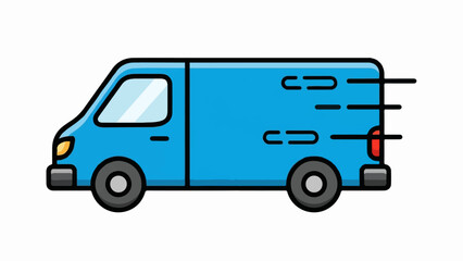 A cartoon blue delivery van with motion lines on a white background, symbolizing fast transport or shipping