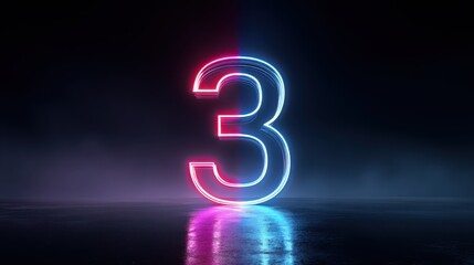 Obraz premium 3D Neon Three: Pink and Blue Glow in a Dark Moody Digital Art Scene