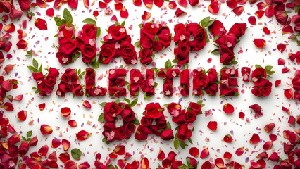 red rose petals.Happy valentines day