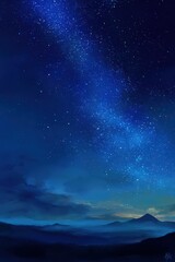 Abstract blue starry heavens: gradient sky, luminous stars, subtle cloud wisps, serene nocturne mood