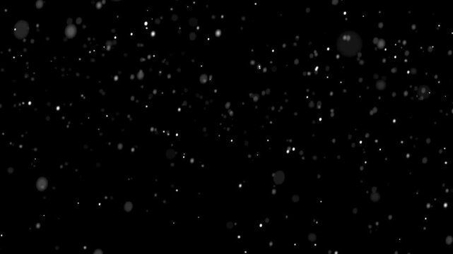 Falling winter snow, seamless loopable background footage. Black png background.