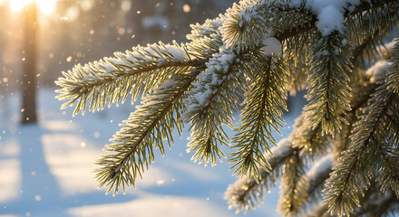 christmas tree branch with snow