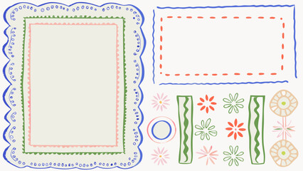 Vintage hand drawn ornate floral border frame with decorative elements and empty space