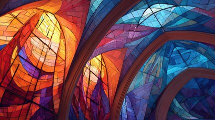 Colorful stained glass ceiling in modern architecture