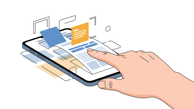 Hand scrolling through an online newspaper or article on a smartphone screen, illustrating digital media consumption.