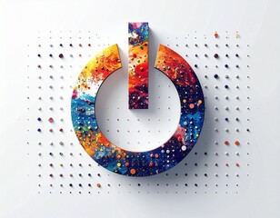 Abstract Power Button Icon with Vibrant Splattered Paint Effect and Textured Background