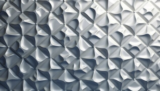 A premium 3d luxury silver geometric ornament with a repeating pattern and subtle lighting