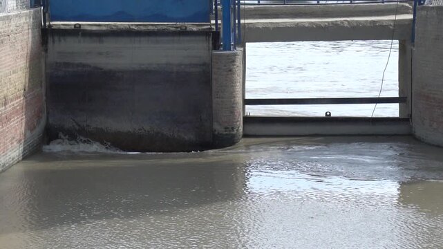 Concrete sluice gate and water control structure in irrigation canal