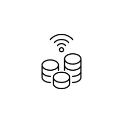Stack of coins and wi-fi. Wireless payments and savings, digital economy. Pixel perfect, editable stroke vector icon