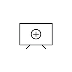 TV set and plus. Channels added, new user profile. Pixel perfect, editable stroke vector icon