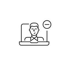 Man avatar on laptop and minus sign. Remove user or profile picture. Restrict access. Pixel perfect, editable stroke vector icon