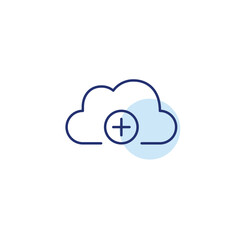 Storage upgrade, file add to virtual cloud data. Plus symbol. Pixel perfect, editable stroke vector icon