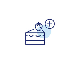 Strawberry cheesecake and plus symbol. Adding new desserts to the menu, order upgrade. Pixel perfect, editable stroke vector icon