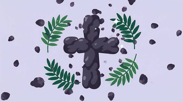 Ash Wednesday animation with cute symbolic elements in flat vector style on gentle motion background