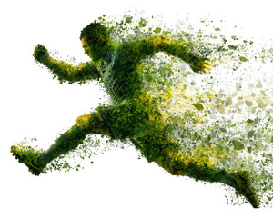 Football player silhouette formed entirely from floating particles