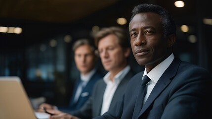 A global bank launching a green bond tied to emission reduction milestones, executives reviewing environmental impact projections and economic forecasts in a high-tech conference room. cinematic