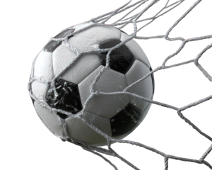 Soccer goal net with ball hitting the net center