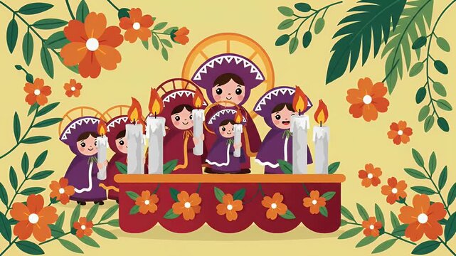Semana Santa prep animation with cute symbolic elements in flat vector style on gentle motion background
