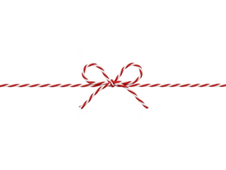 Red and white striped twine bow with horizontal string, isolated on transparent background isolated on transparent background