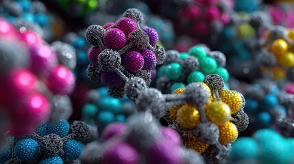 Abstract molecular structure with colorful spheres