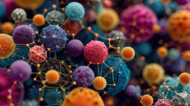 Abstract microscopic colorful particles connected together - Powered by Adobe