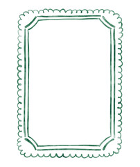 Hand drawn watercolor scalloped frame in green.Illustration isolated on white background.