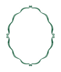 Ornate green watercolor frame.Hand drawn illustration isolated on white background.
