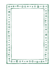 Watercolor simple frame with green pattern forming rectangular border. Hand drawn illustration for baby shower invitation,wedding stationery and festive cards.