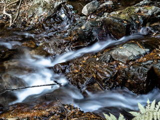 六甲山の登山道、アイスロードの渓流と川の流れ