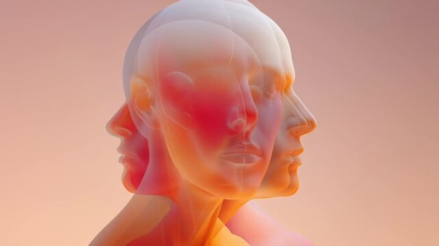 Multiple Abstract Human Heads Facing Right With Warm Gradient Lighting and Soft