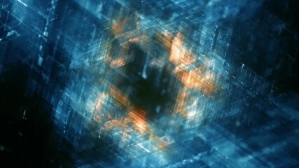 Abstract Digital Technology Background Animation of Visualizing Artificial Intelligence Data Flow and Advanced Computation. Futuristic Cube for Science Research Learning Education Modern Systems 4k - Powered by Adobe